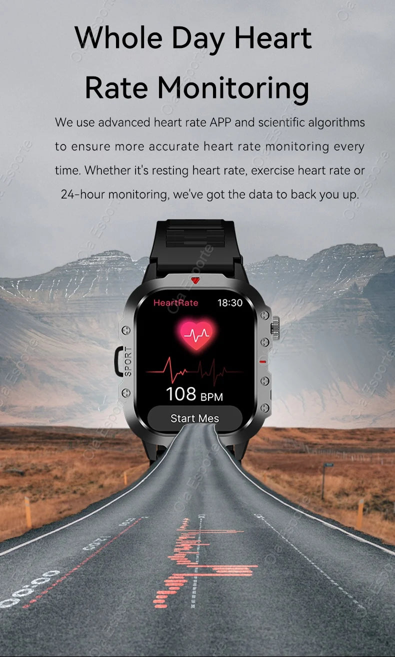 Military GPS Smartwatch – Huawei/Xiaomi Compatible with Flashlight & Compass
