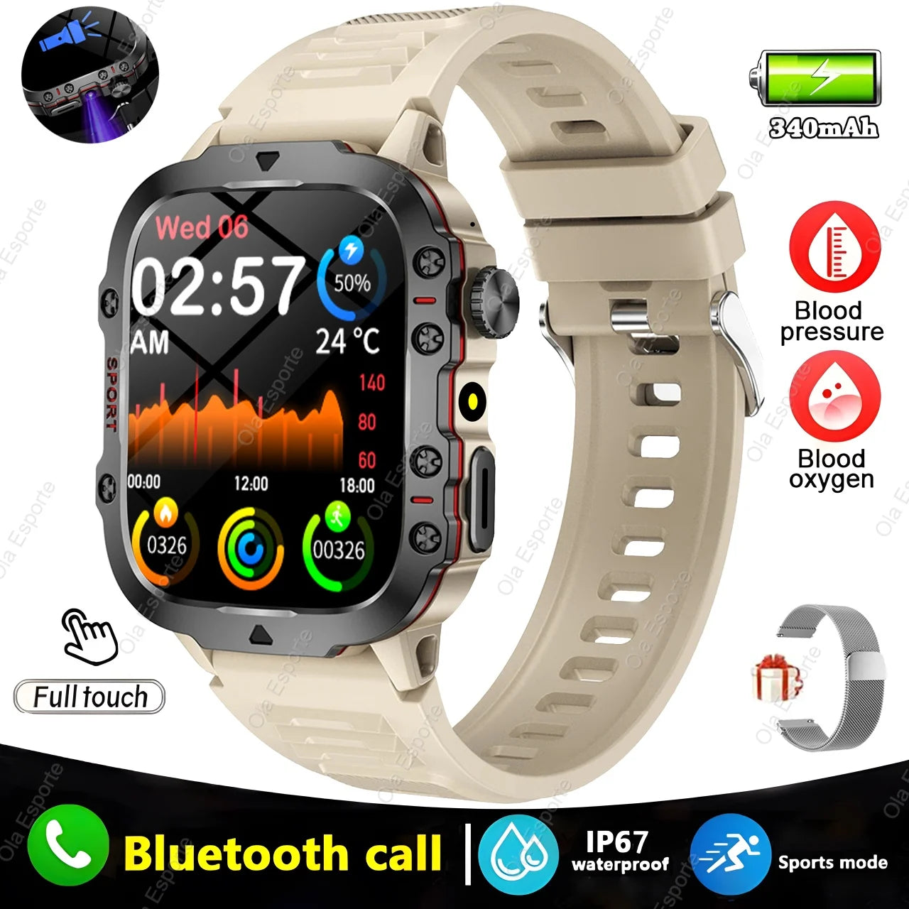 2025 Huawei/Xiaomi Military GPS Smartwatch – Waterproof with Flashlight