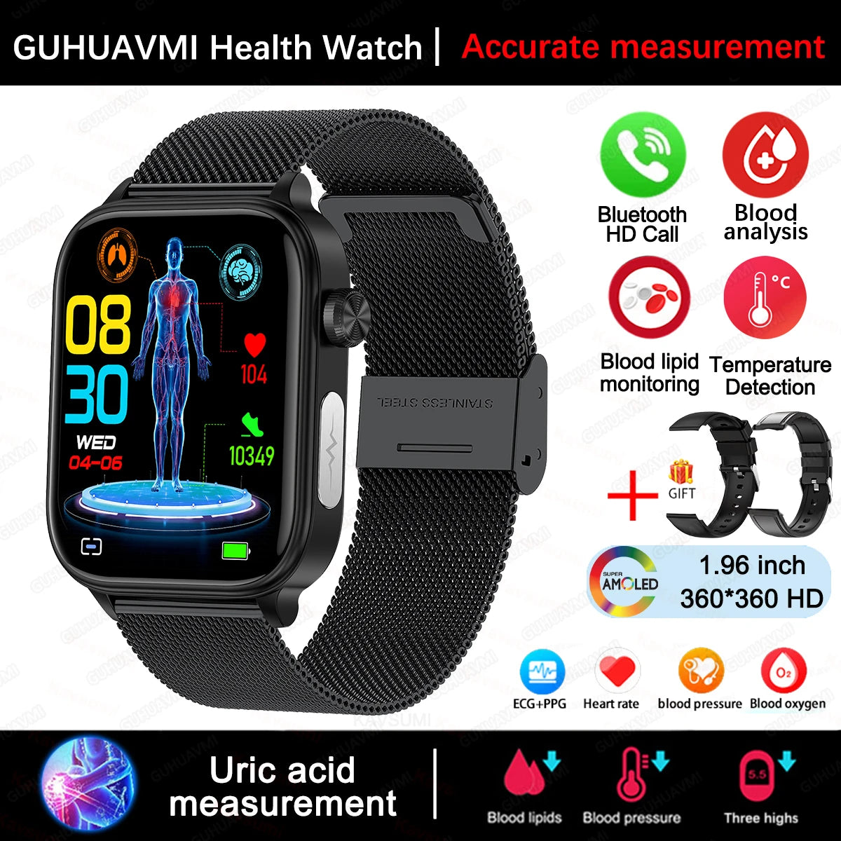 ECG PPG Health Smartwatch Blood Pressure Heart Rate Monitor
