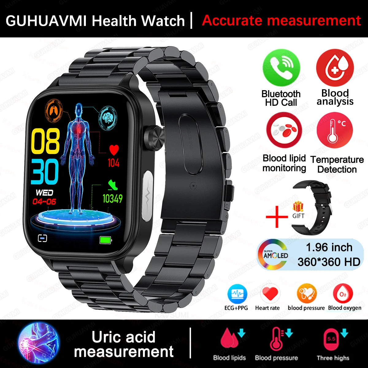 ECG PPG Health Smartwatch Blood Pressure Heart Rate Monitor