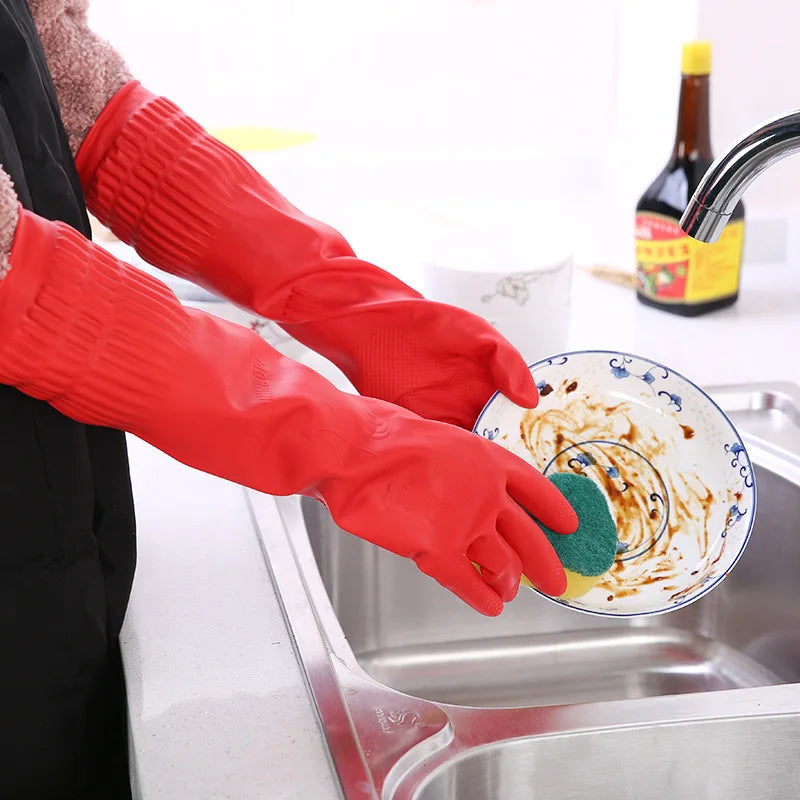 1 Pair Long Silicone Dishwashing Scrubber Gloves