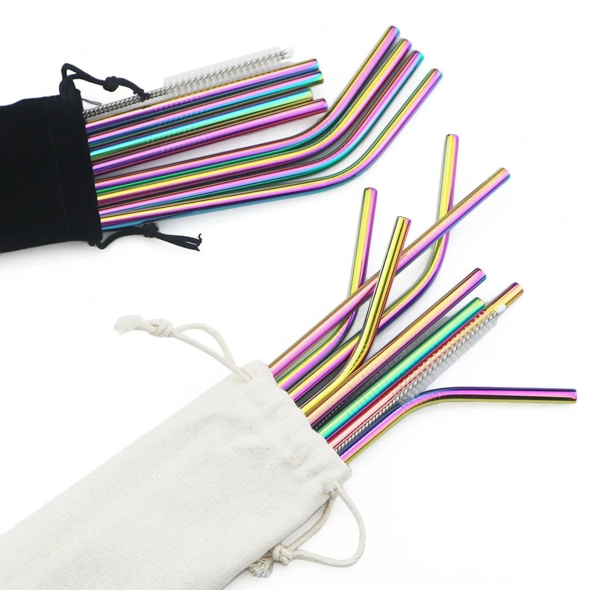 Colorful Stainless Steel Drinking Straws Set – Reusable with Brush