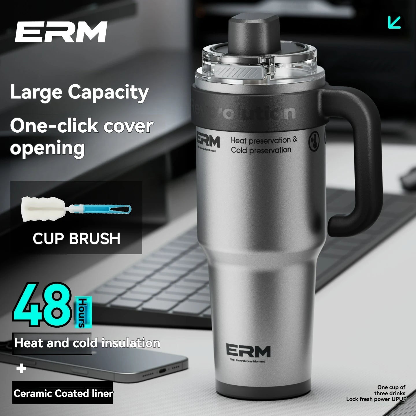 1200ML Stainless Steel Ceramic Tumbler Insulated Vacuum Flask Bottle