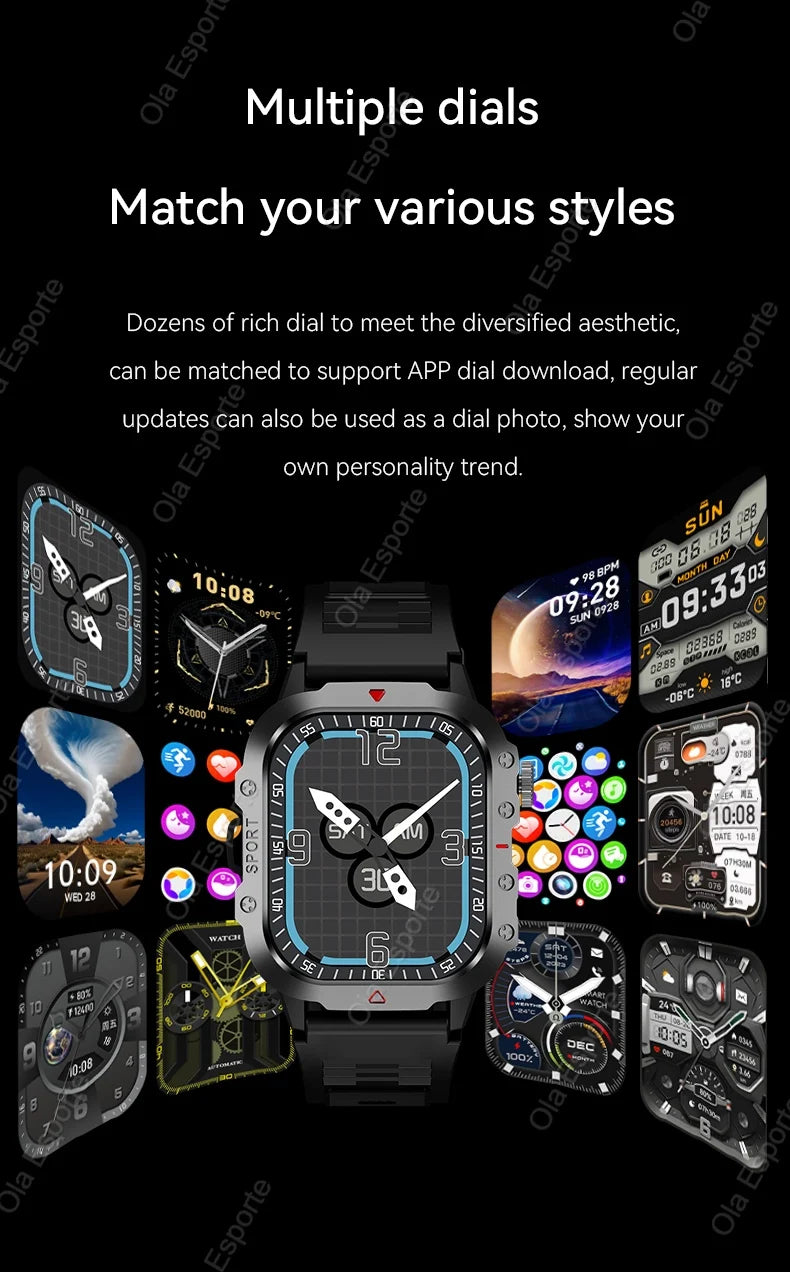 Military GPS Smartwatch – Huawei/Xiaomi Compatible with Flashlight & Compass