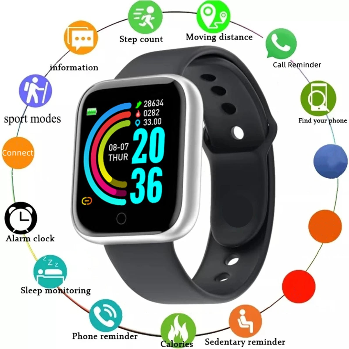 Smartwatch Men Women Fitness Tracker Message Call Compatible