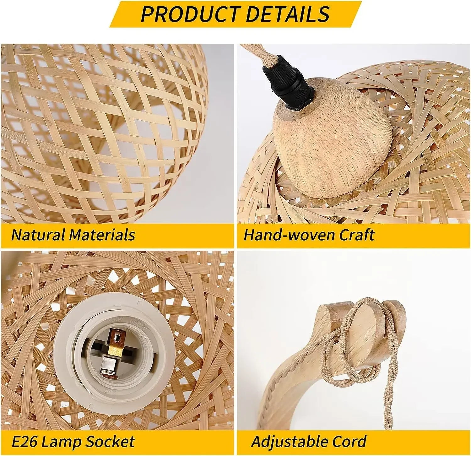 Handwoven Bamboo Lantern Wall Lamp Rattan E27 Fixture Decor