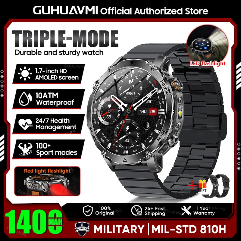 Military Smartwatch 1400mAh Battery Outdoor 10ATM Waterproof Men