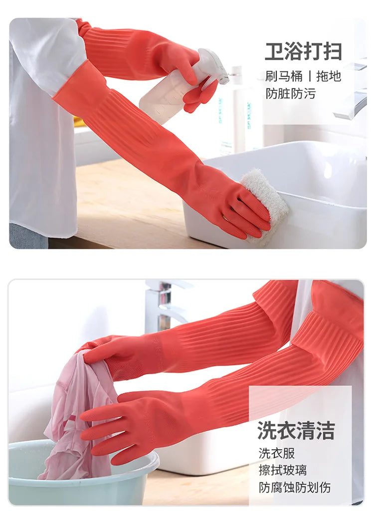 1 Pair Long Silicone Dishwashing Scrubber Gloves