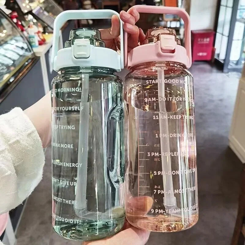 2L Portable Plastic Water Bottle with Straw for Sports