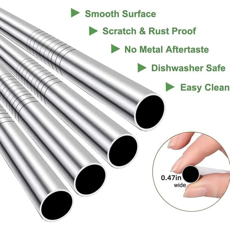 4Pcs Reusable Boba Straws – Stainless Steel with Cleaning Brush