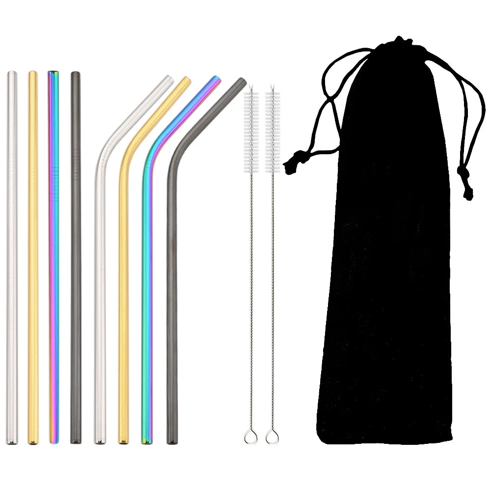 Colorful Stainless Steel Drinking Straws Set – Reusable with Brush
