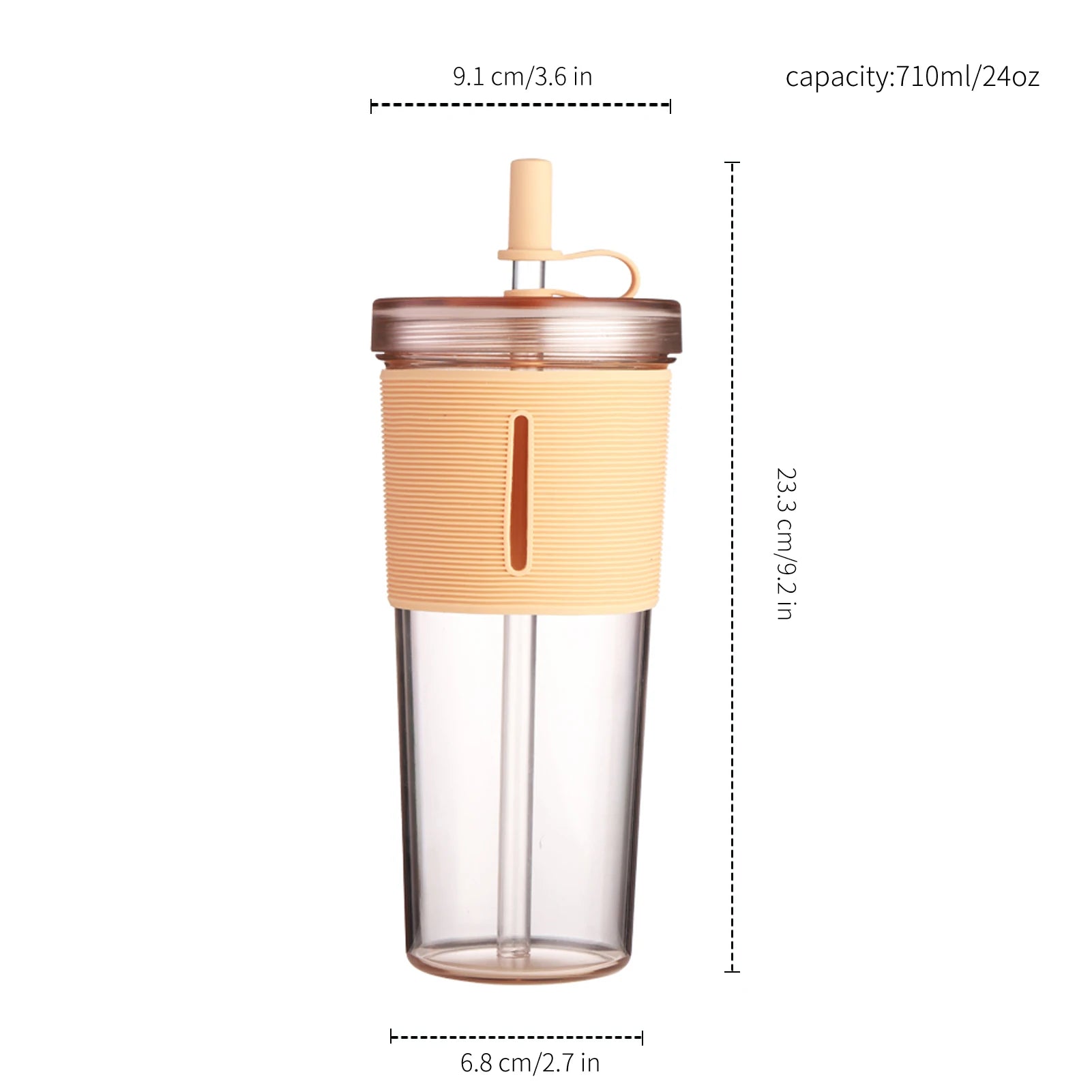 710ml Reusable Clear Coffee Cup with Straw
