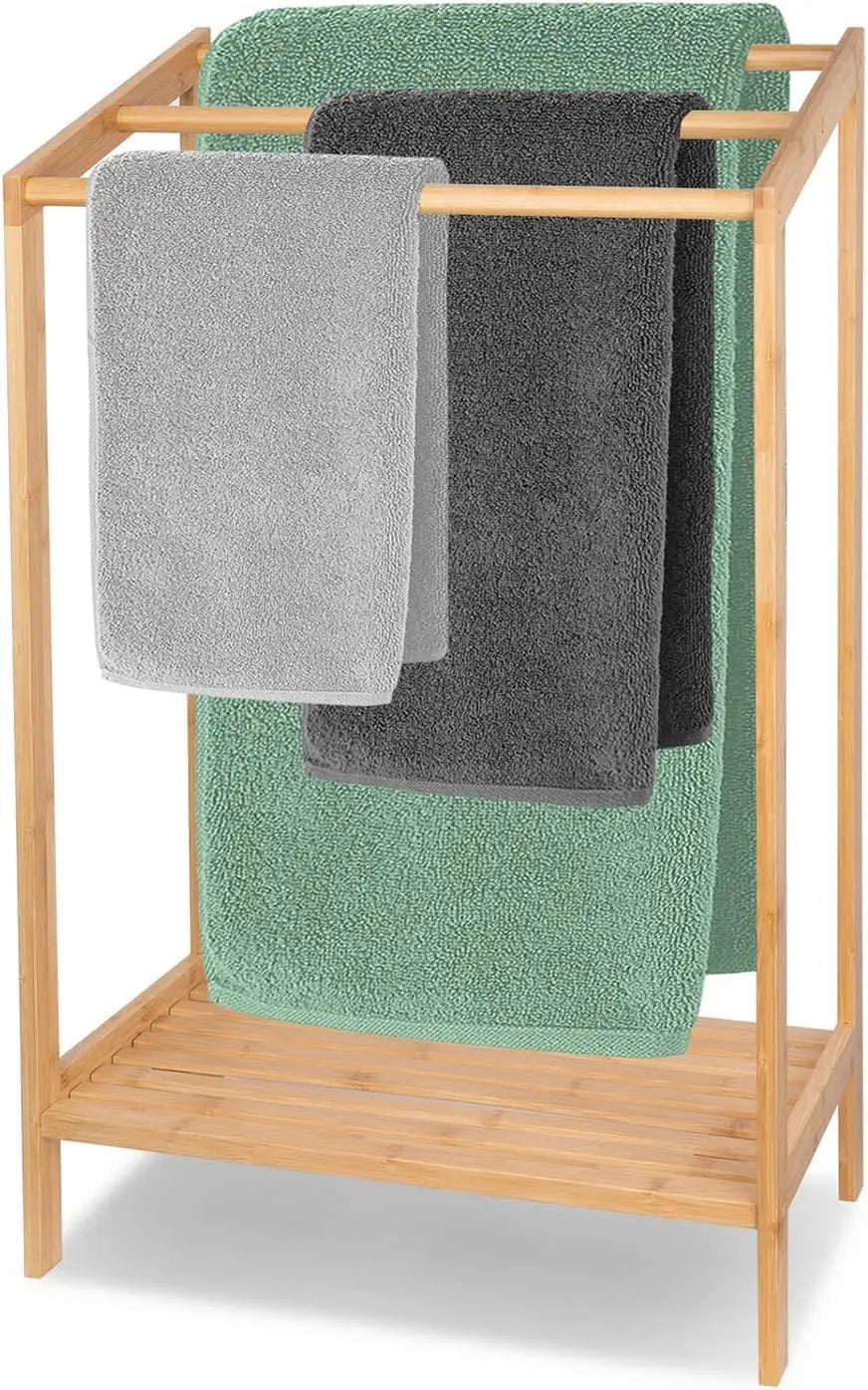 3-Tier Bamboo Freestanding Towel Rack – Bathroom Organizer