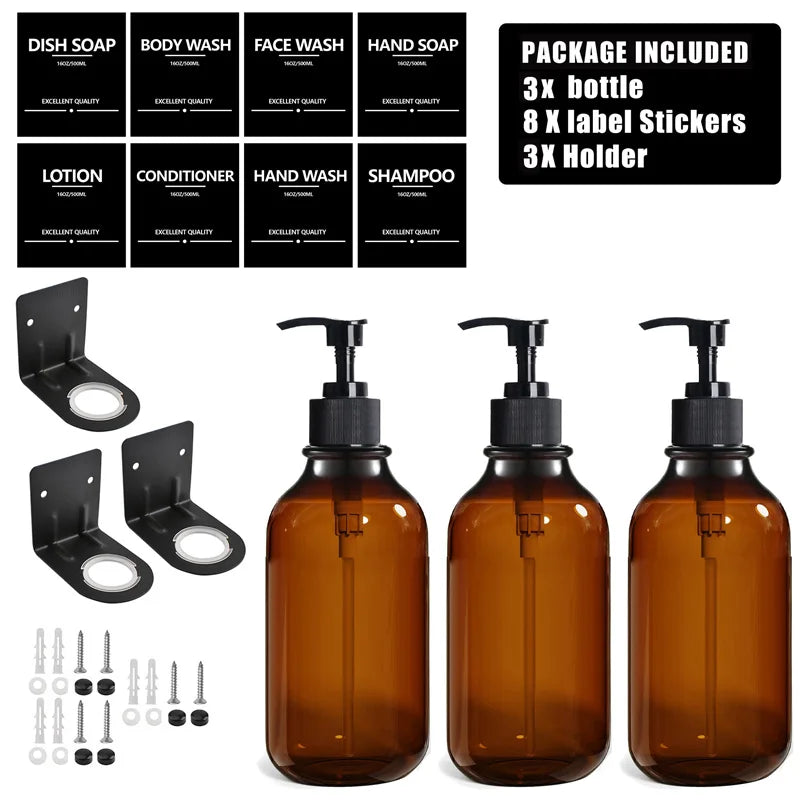 3Pcs 500ML Shampoo Bottles with Pump – Refillable Dispensers