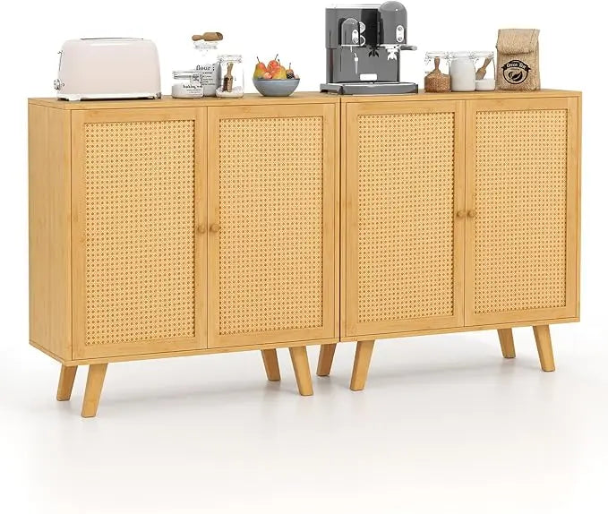Bamboo Buffet Cabinet with Rattan Doors