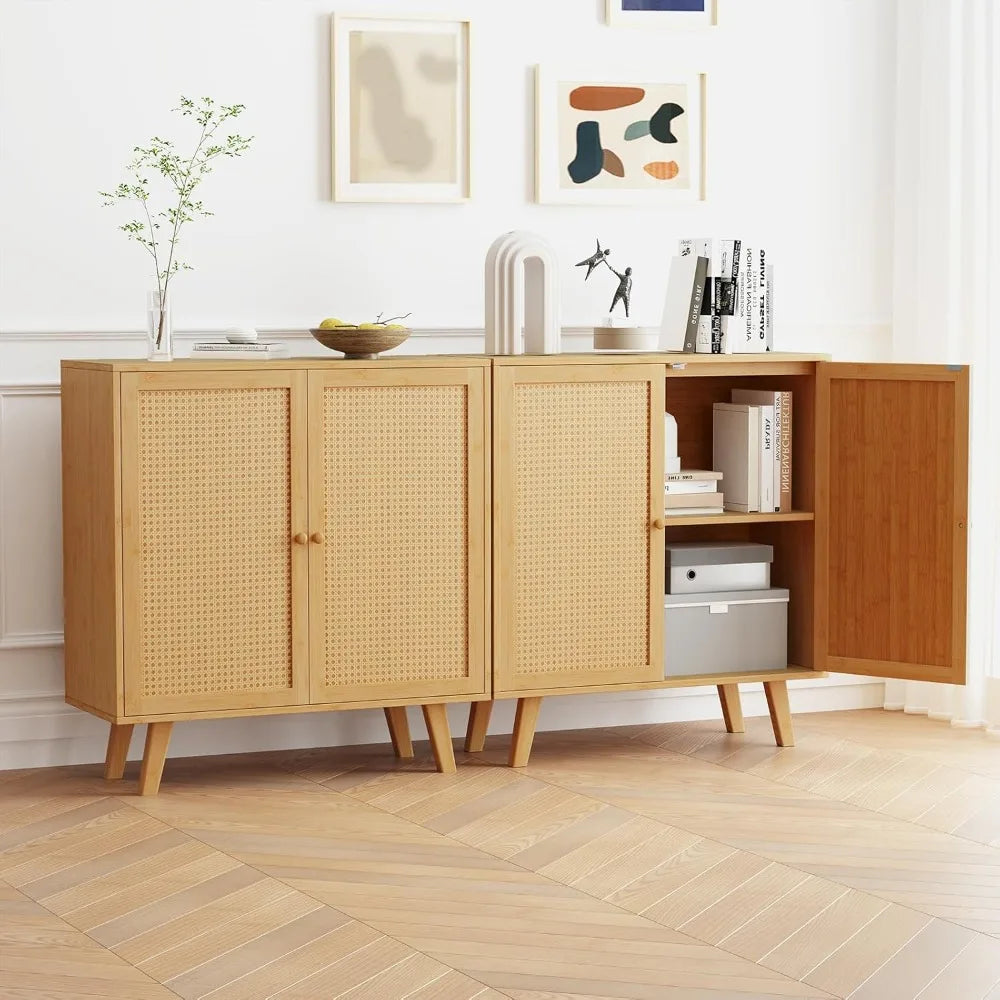 Bamboo Buffet Cabinet with Rattan Doors