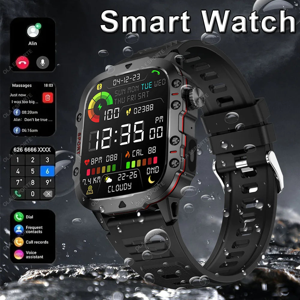 Military GPS Smartwatch – Huawei/Xiaomi Compatible with Flashlight & Compass