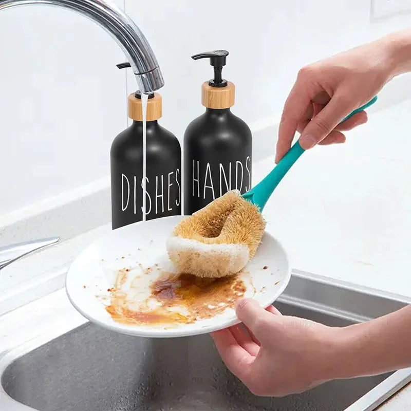 500ml Refillable Soap Dispenser Set with Bamboo Tray