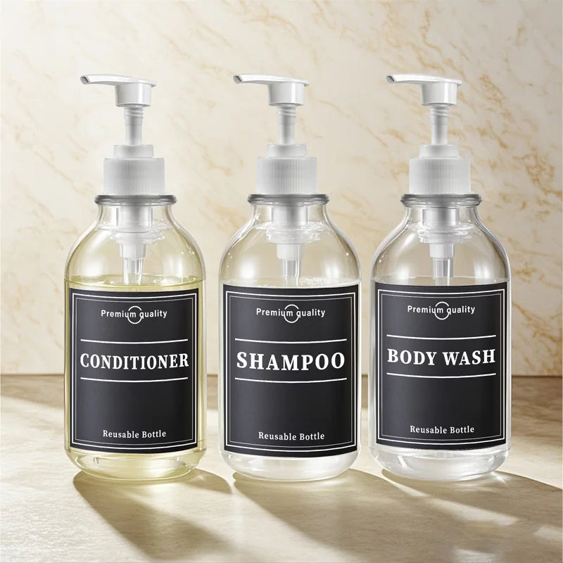 3Pcs 500ML Shampoo Bottles with Pump – Refillable Dispensers