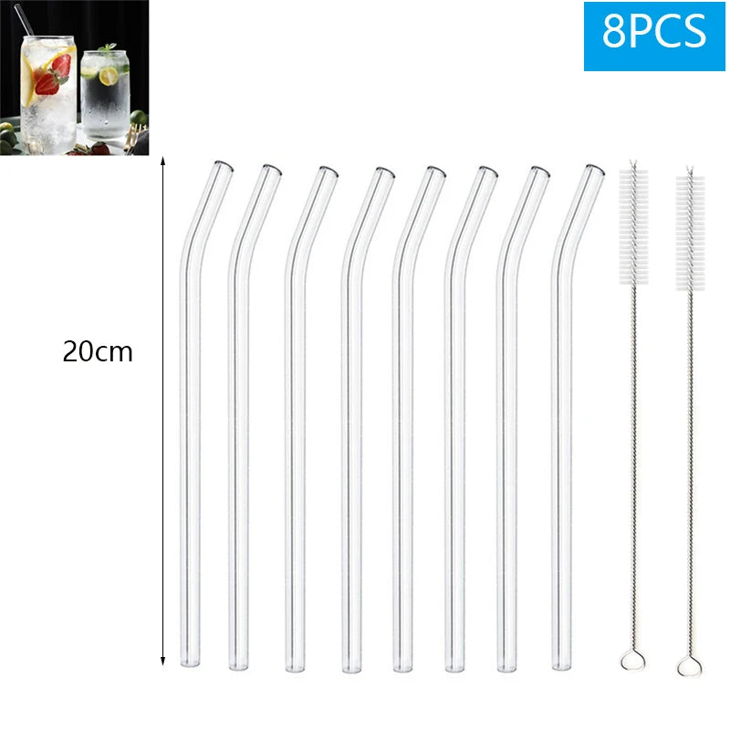 1–10Pcs Reusable Glass Straws – Eco-Friendly with Cleaning Brush