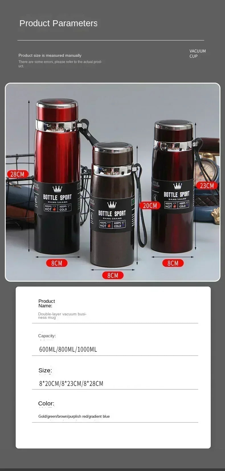 1L Stainless Steel Thermal Bottle – Hot & Cold Vacuum Flask