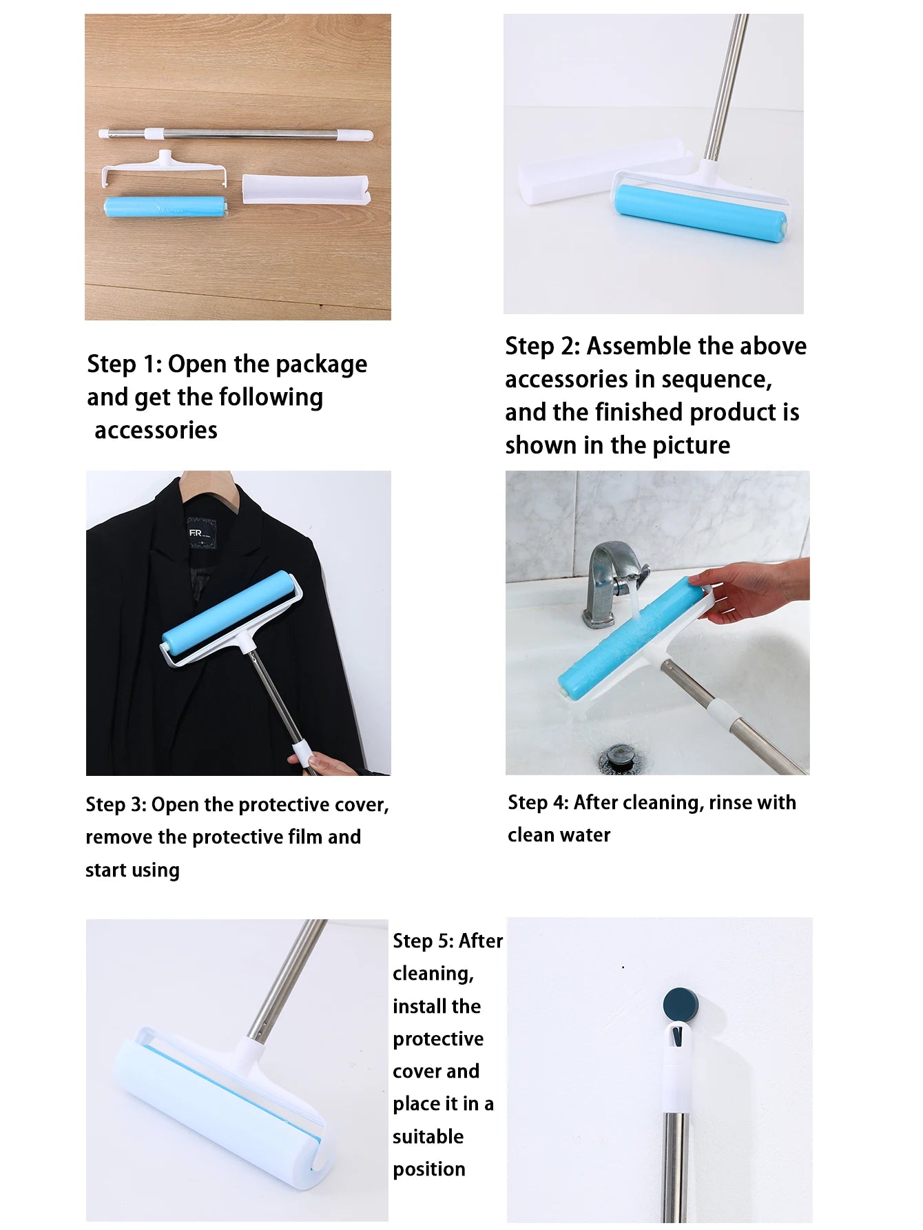 Washable Reusable Lint Roller with Extendable Handle Cleaning Tool