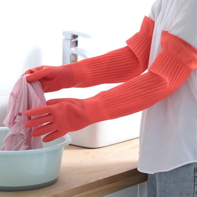 1 Pair Long Silicone Dishwashing Scrubber Gloves