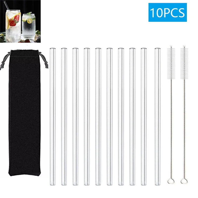 1–10Pcs Reusable Glass Straws – Eco-Friendly with Cleaning Brush