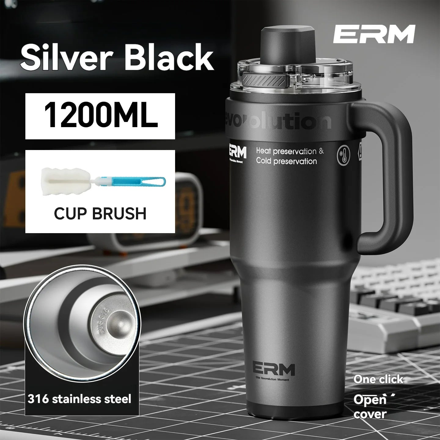 1200ML Stainless Steel Ceramic Tumbler Insulated Vacuum Flask Bottle
