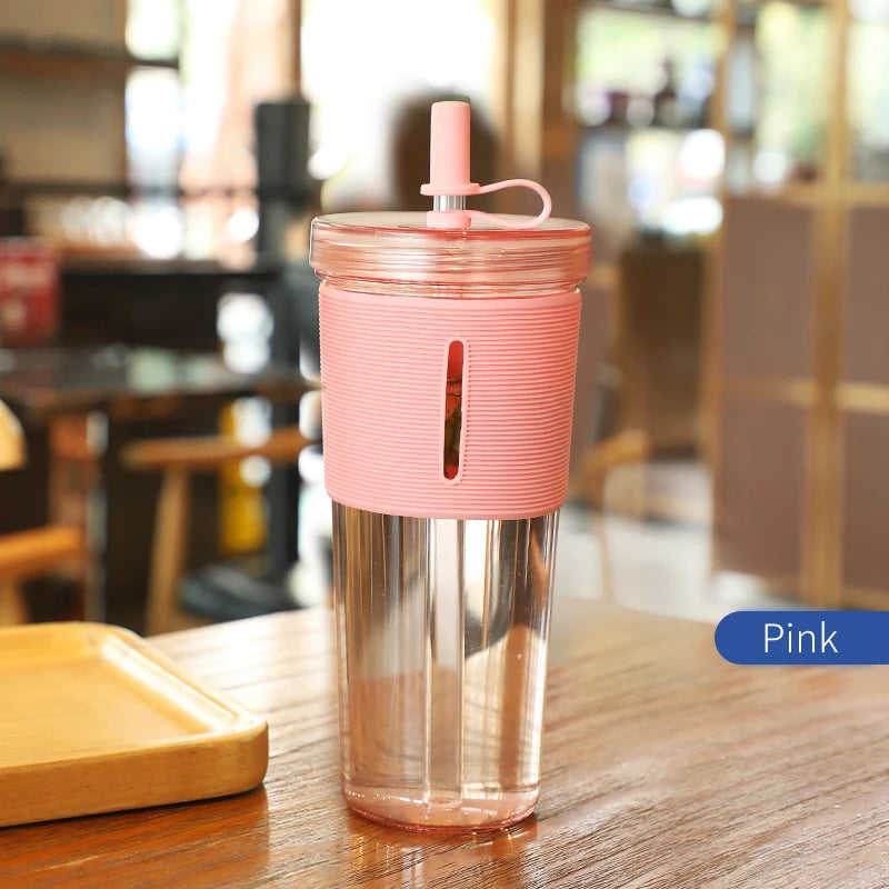 710ml Reusable Clear Coffee Cup with Straw
