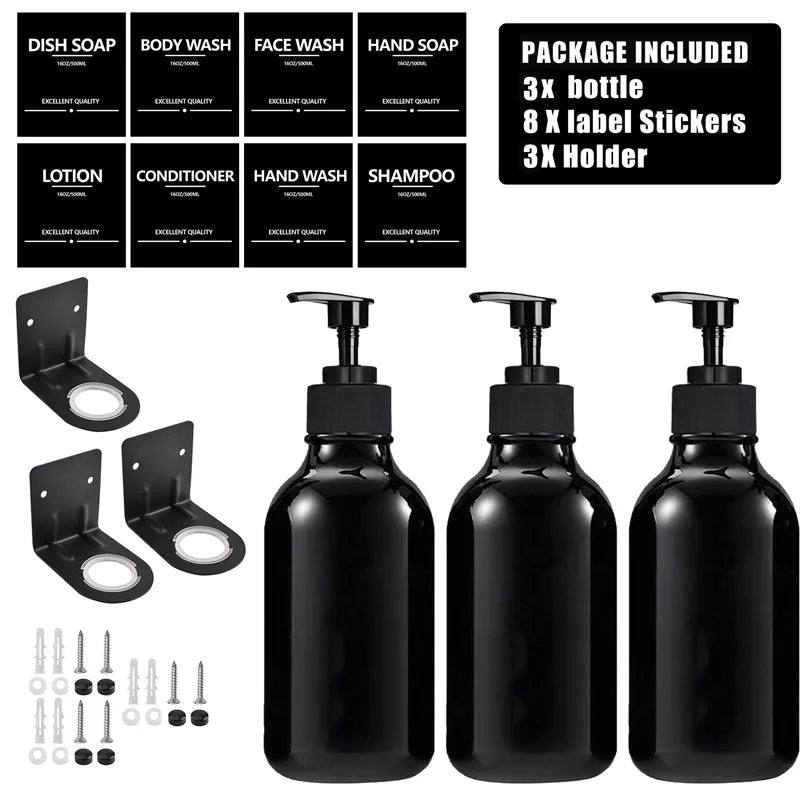 3Pcs 500ML Shampoo Bottles with Pump – Refillable Dispensers