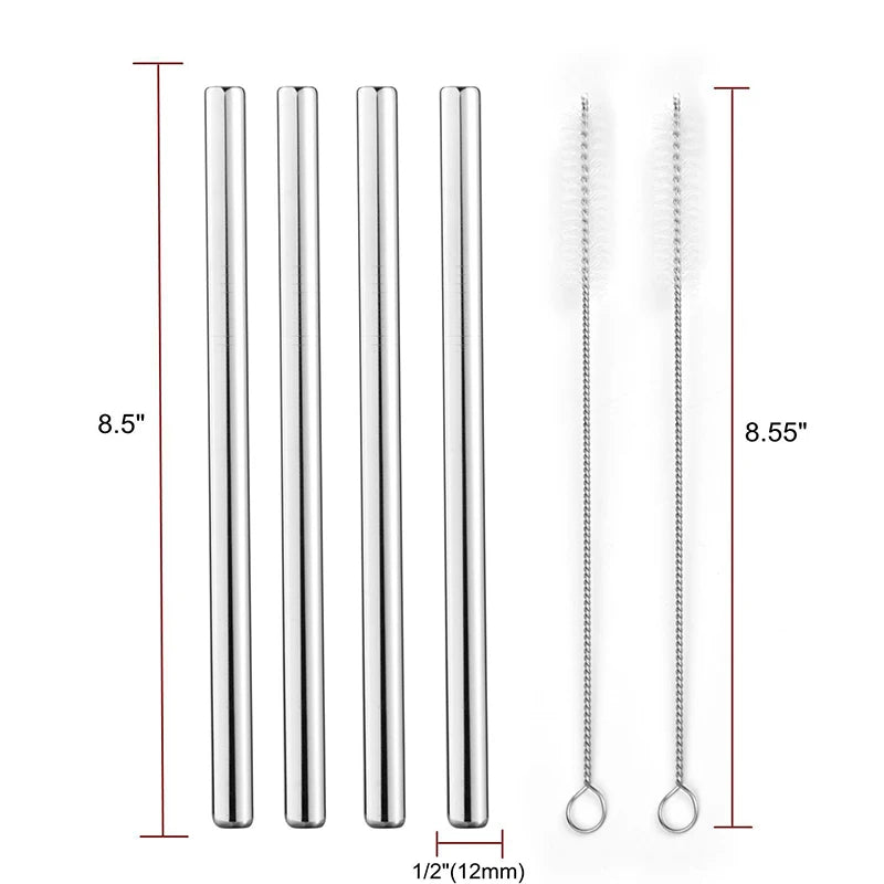 4Pcs Reusable Boba Straws – Stainless Steel with Cleaning Brush