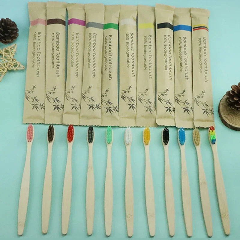 10pcs Colorful Bamboo Toothbrush Set