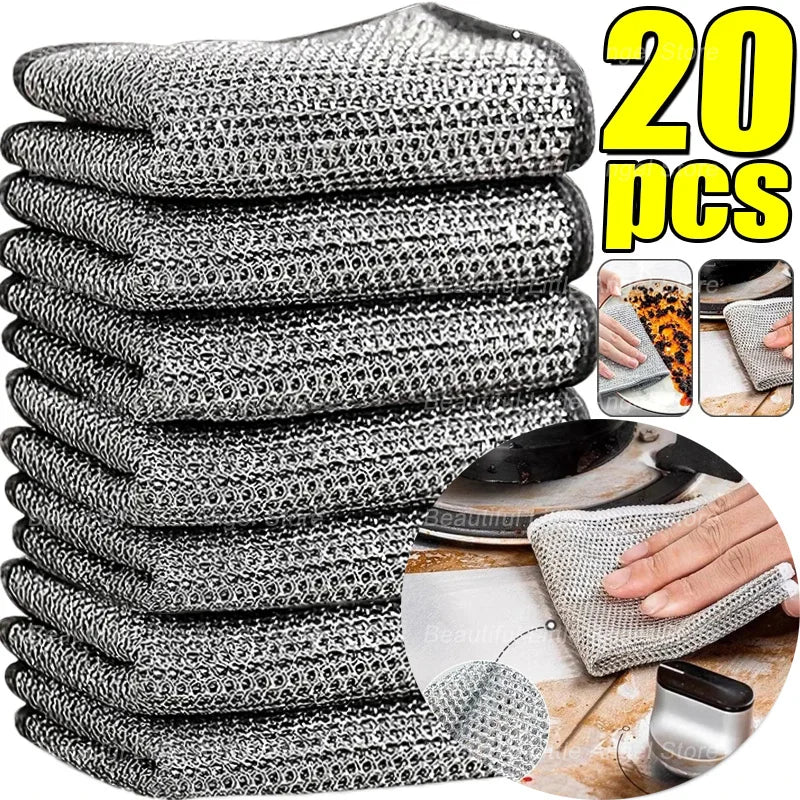5/20pcs Steel Wire Mesh Cleaning Cloth – Non-Scratch Dish Rags
