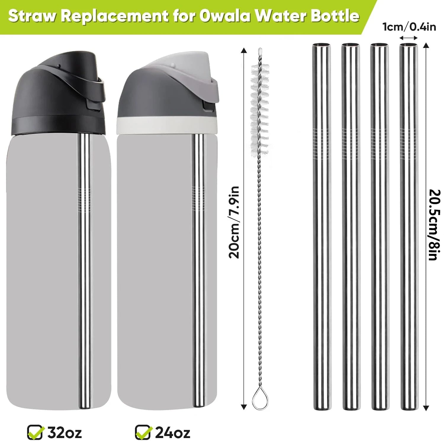 Metal Replacement Straws for Owala Bottles 24–32oz Stainless Steel Set