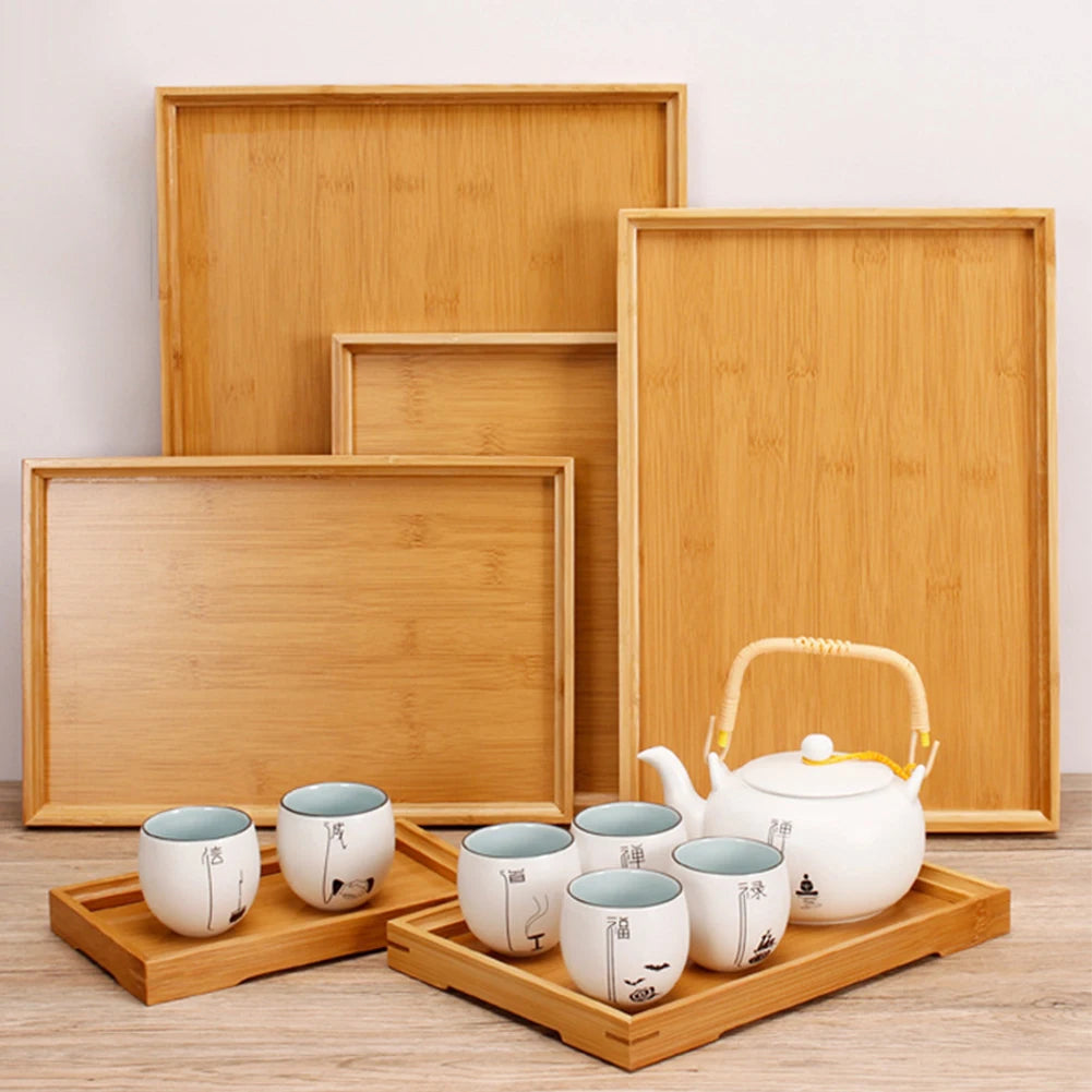 Bamboo Wooden Serving Tray – Rectangular Tea & Food Tray