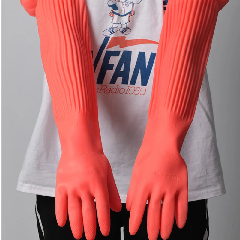 1 Pair Long Silicone Dishwashing Scrubber Gloves