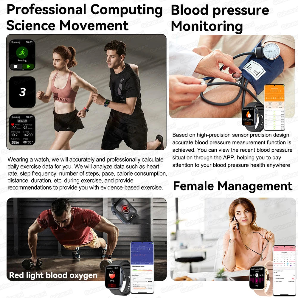AI Smart Health Watch ECG HRV Blood Pressure Monitor NFC