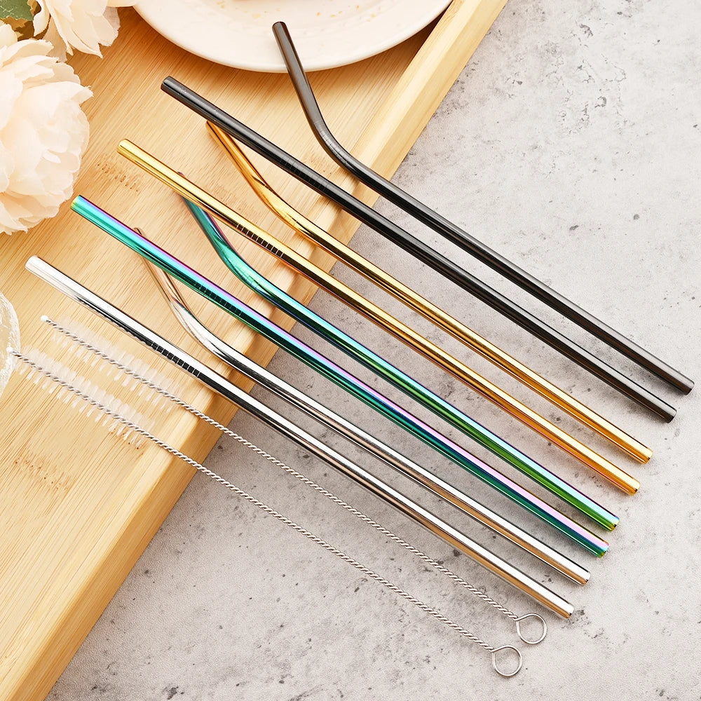 Colorful Stainless Steel Drinking Straws Set – Reusable with Brush