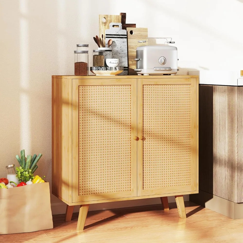 Bamboo Buffet Cabinet with Rattan Doors