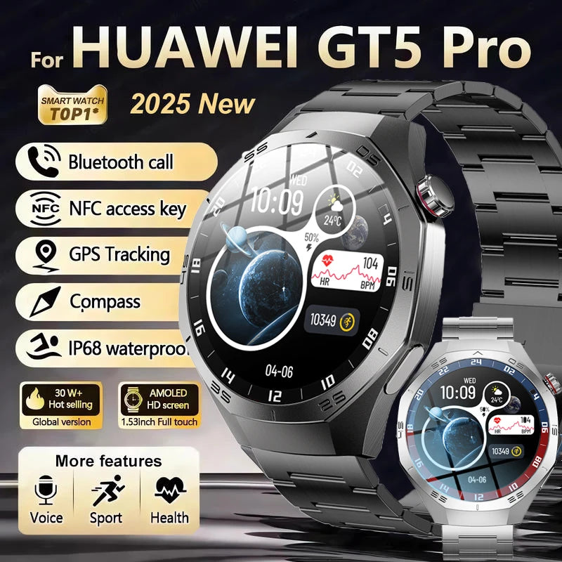 2025 Huawei GT5 Pro Smartwatch – HD AMOLED, GPS, Heart Rate