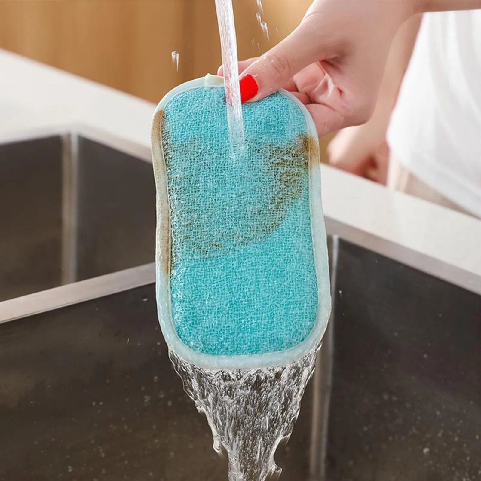 Reusable Double-Sided Microfiber Dishwashing Sponge