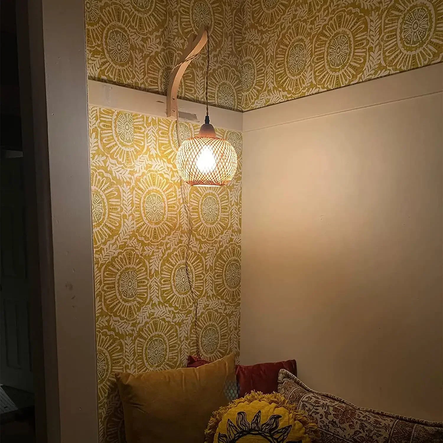 Handwoven Bamboo Lantern Wall Lamp Rattan E27 Fixture Decor