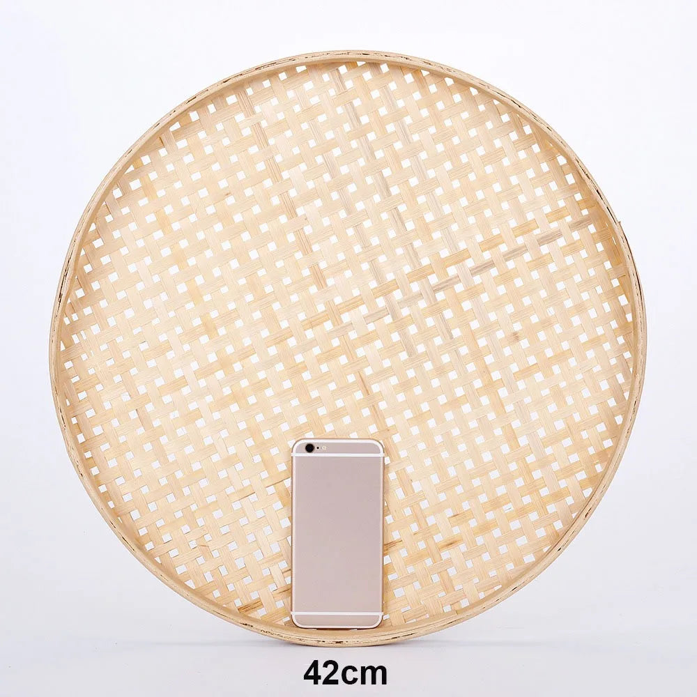 Handmade Bamboo Weaving Sieve Tray Set Kitchen Storage Decor