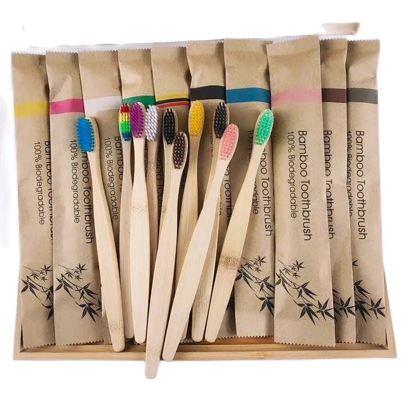 10pcs Colorful Bamboo Toothbrush Set