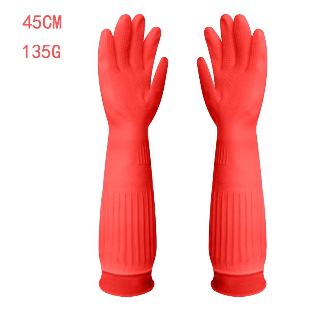 1 Pair Long Silicone Dishwashing Scrubber Gloves