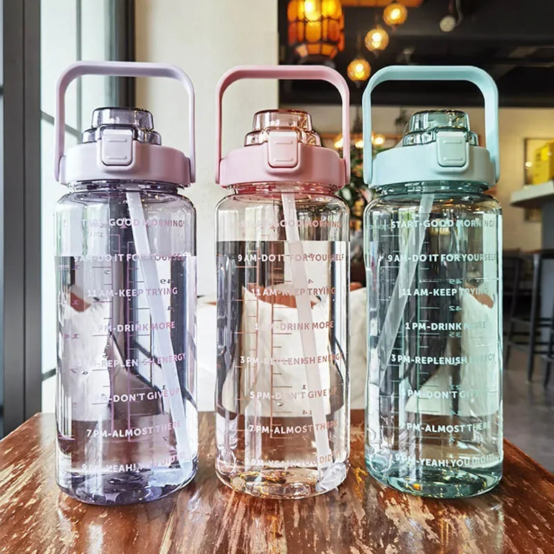 2L Portable Plastic Water Bottle with Straw for Sports