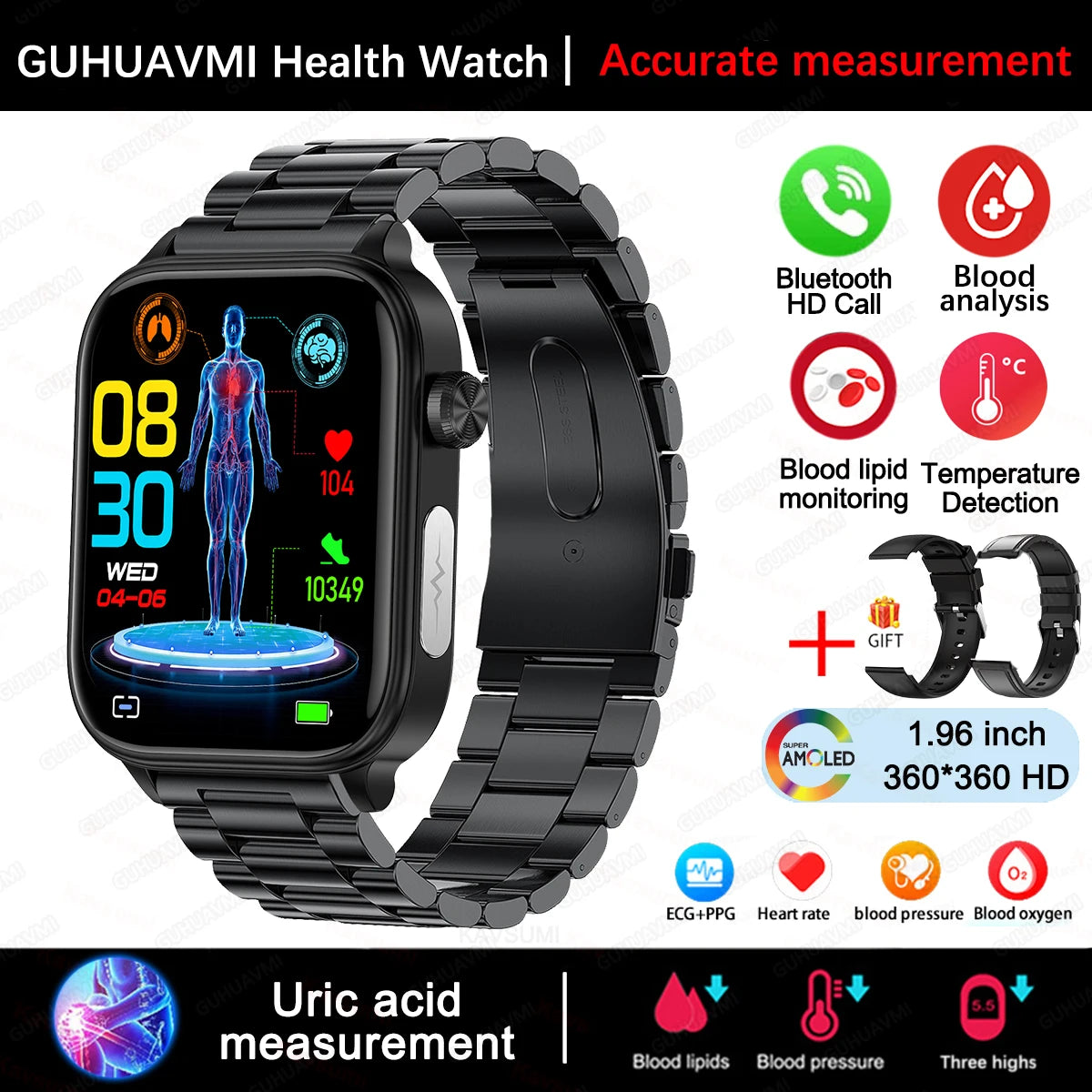 ECG PPG Health Smartwatch Blood Pressure Heart Rate Monitor