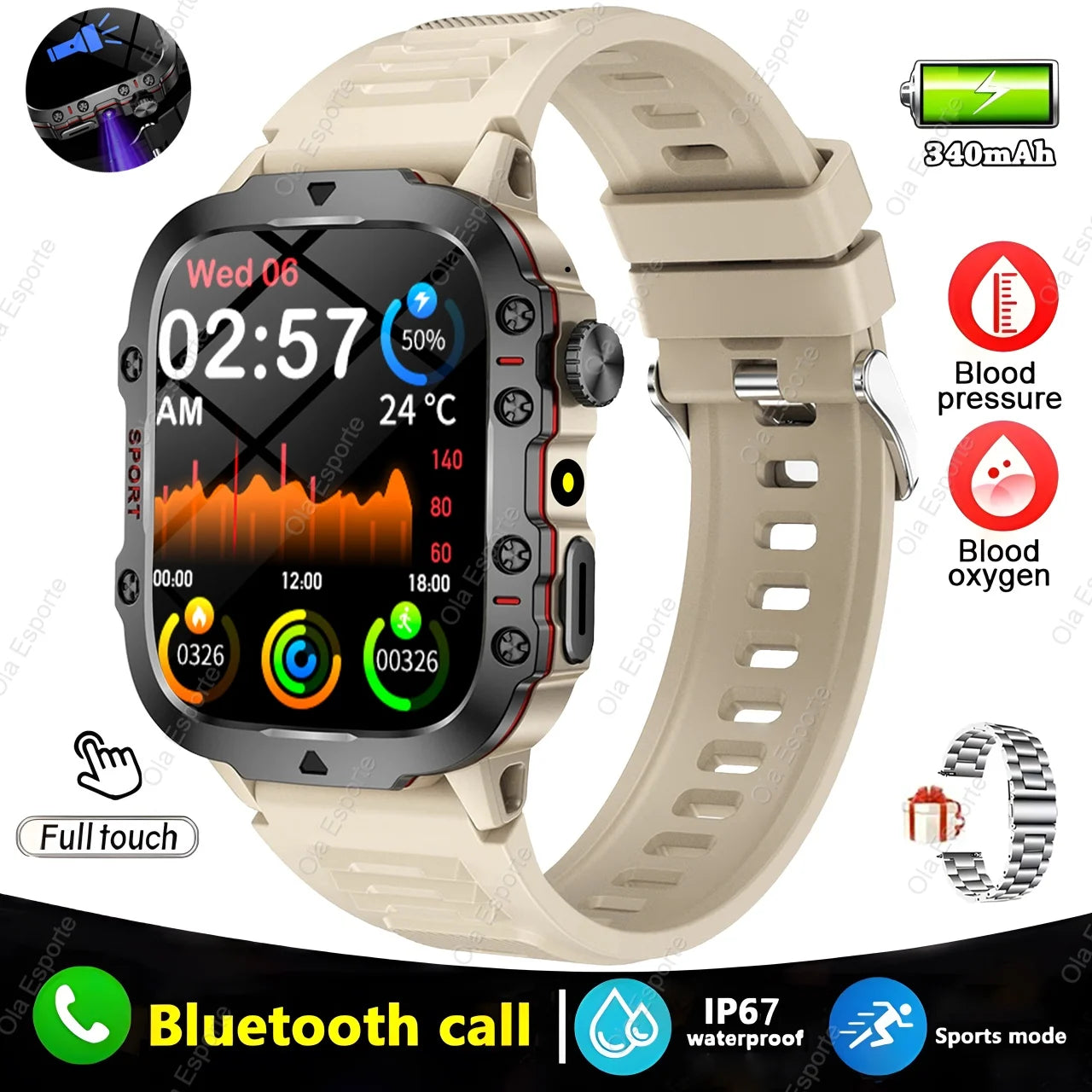 2025 Huawei/Xiaomi Military GPS Smartwatch – Waterproof with Flashlight