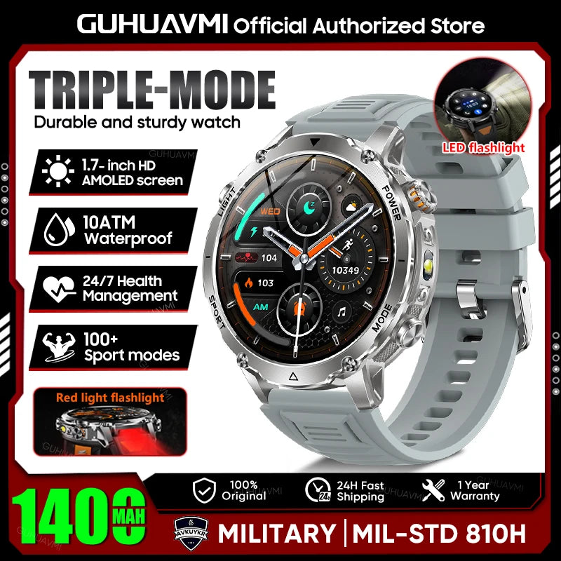 Military Smartwatch 1400mAh Battery Outdoor 10ATM Waterproof Men